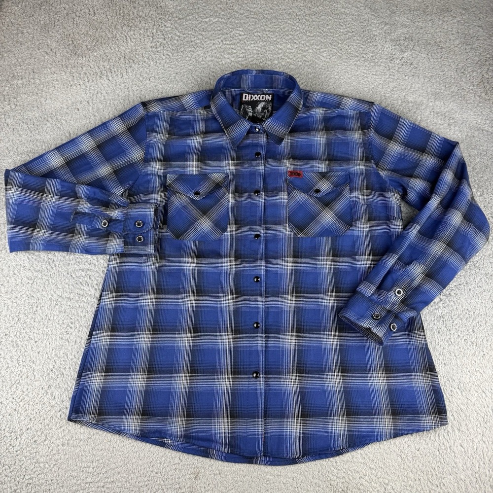 Dixxon Flannel Company Michael Flannel Plaid Button Up Shirt XL Blue Horror